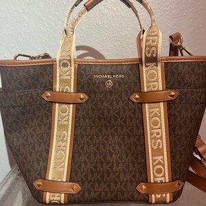 Michael Kors Maeve Small Open Tote Bag w/ Canvas Logo Crossbody